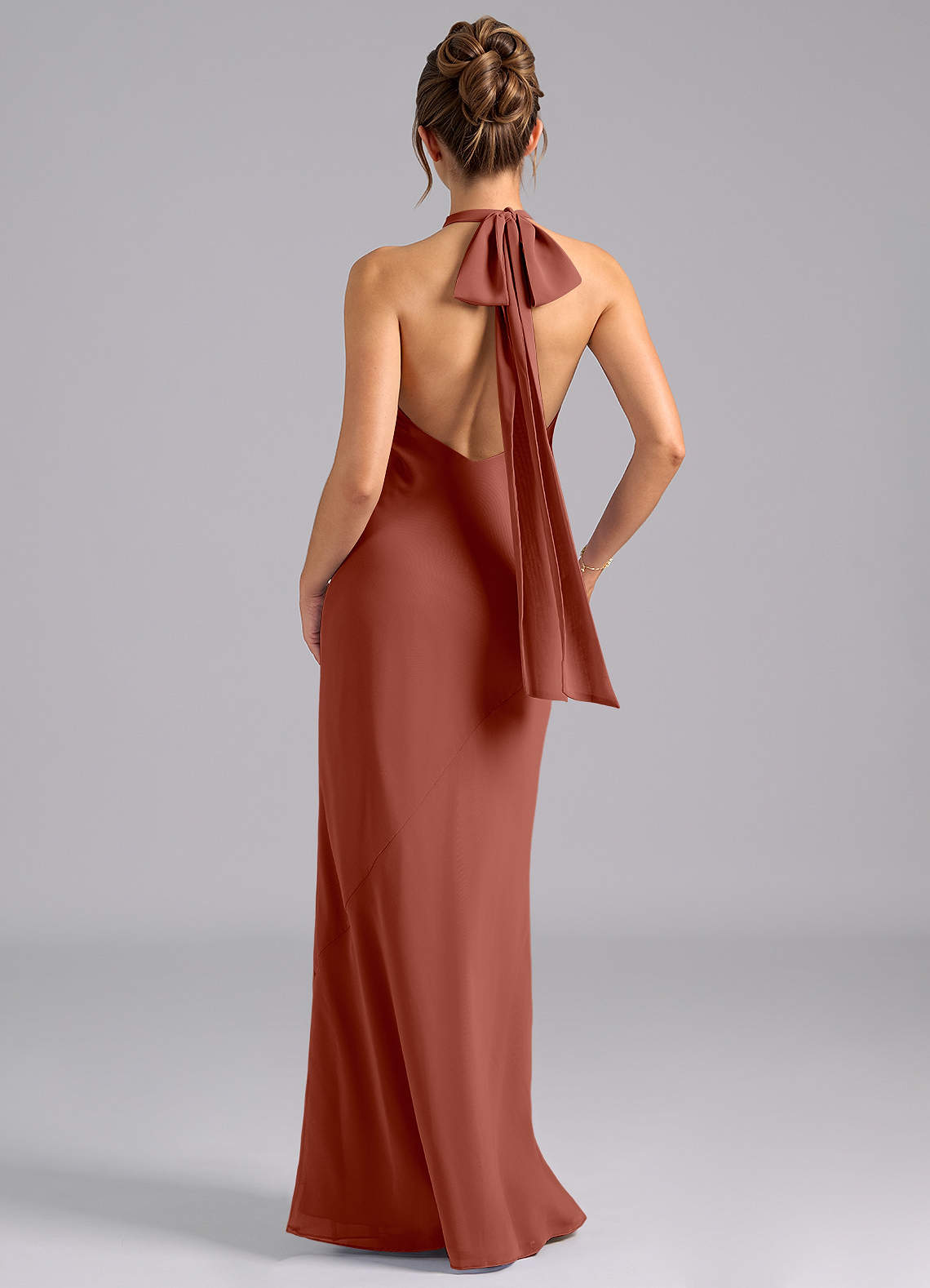 Azazie Velli Morsiusneito Mekot Mrenneito Korkea kaulus Sifonki Lattian pituus Pukeutua image1