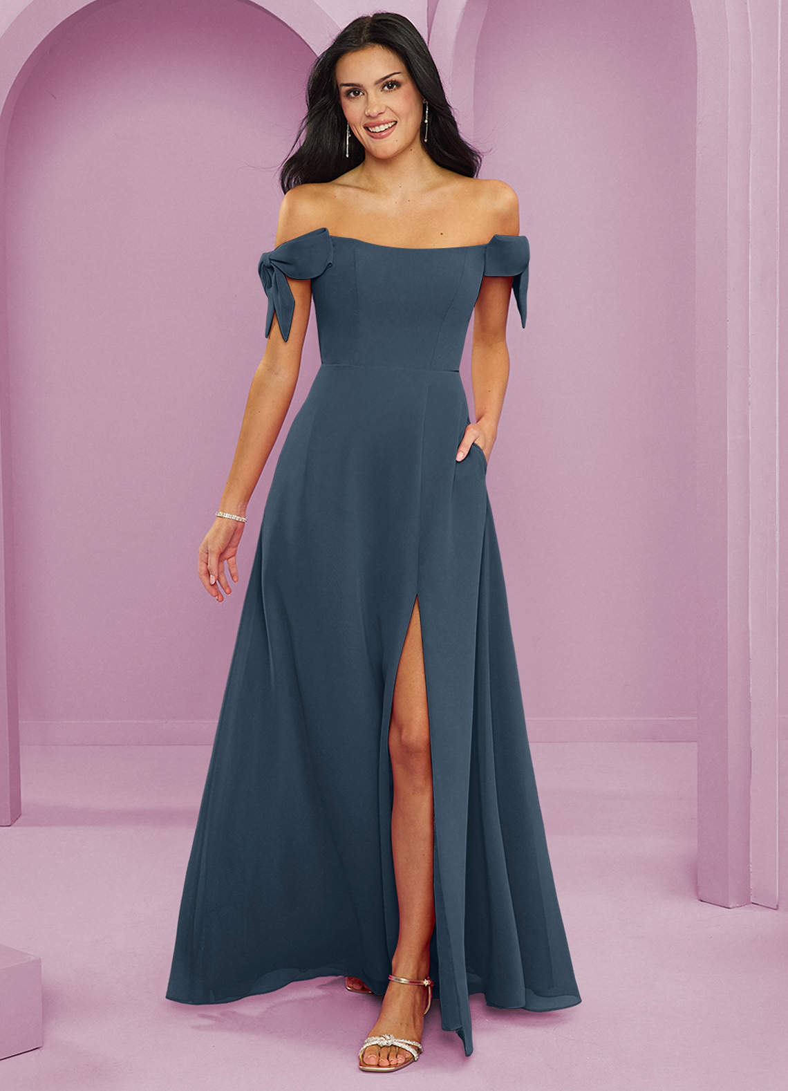 Barbie ♥ Azazie Bridesmaid Dresses Neptune A-Line Off the Shoulder Chiffon Convertible Dress image1