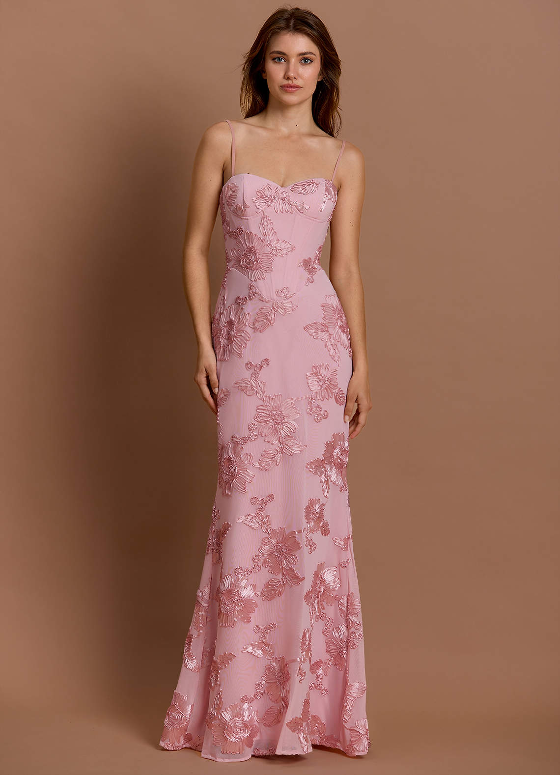 green emerald velvet dress Sky to Moon Blaire Pink Satin Maxi Dress | Babydoll Tiered Fit-And-Flare A-Line Corset Top Floor Length Sleeveless Hot Pink Fuchsia main image 1