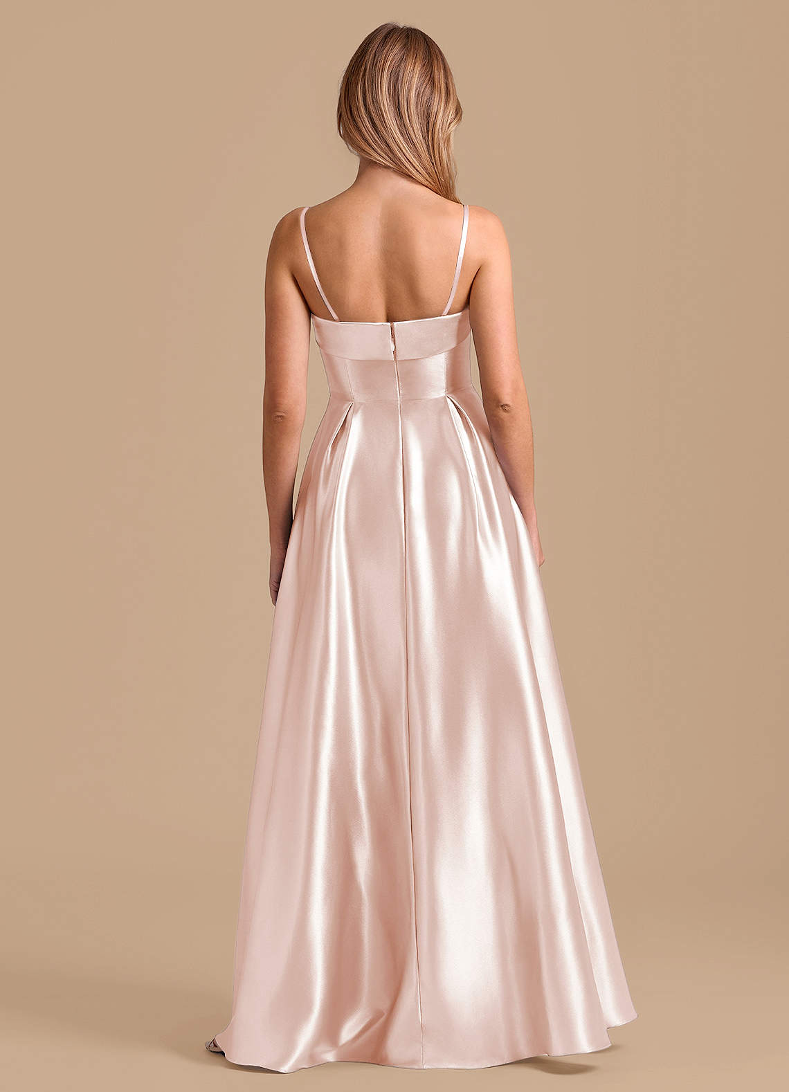 Azazie A-Line Straight Floor-Length Metallic Satin Bridesmaid Dresses - Rose Gold Azazie A-Line Straight Floor-Length Metallic Satin Bridesmaid Dresses - Rose Gold