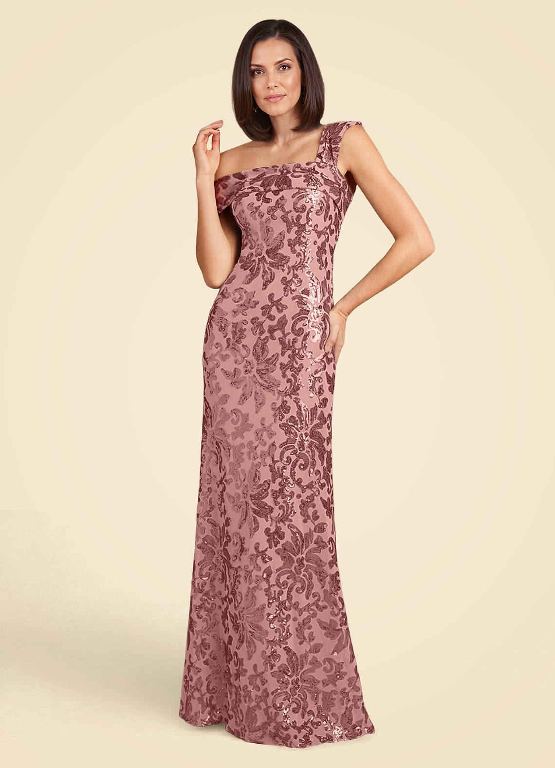 sequin dusty rose dress Azazie Milan