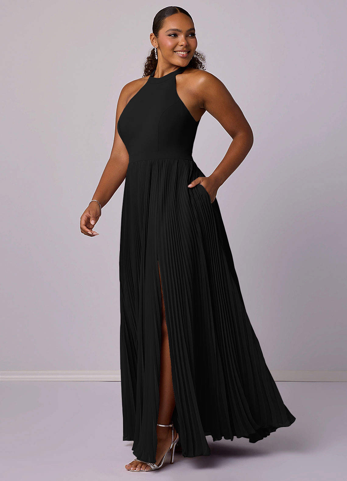Barbie ♥ Azazie Bridesmaid Dresses Black A-Line Pleated Chiffon Dress image9