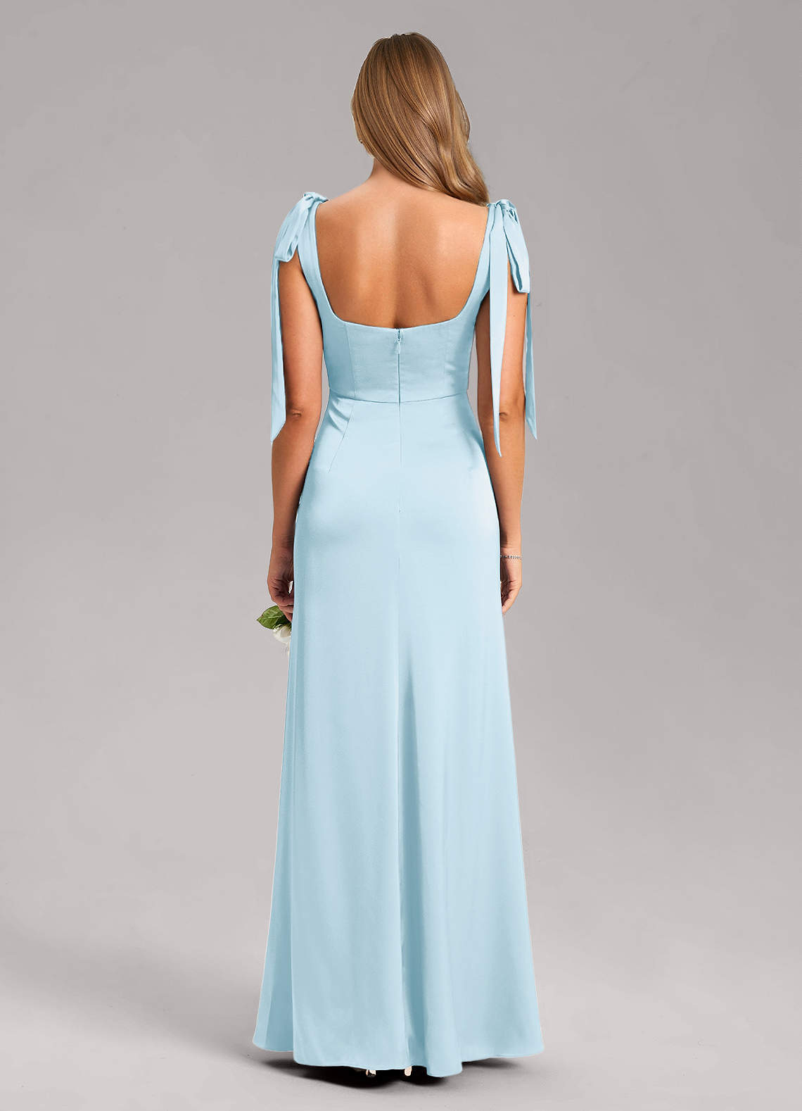 Azazie Frostine Bridesmaid Dresses Sky Blue A-Line Bow Stretch Satin Dress image7