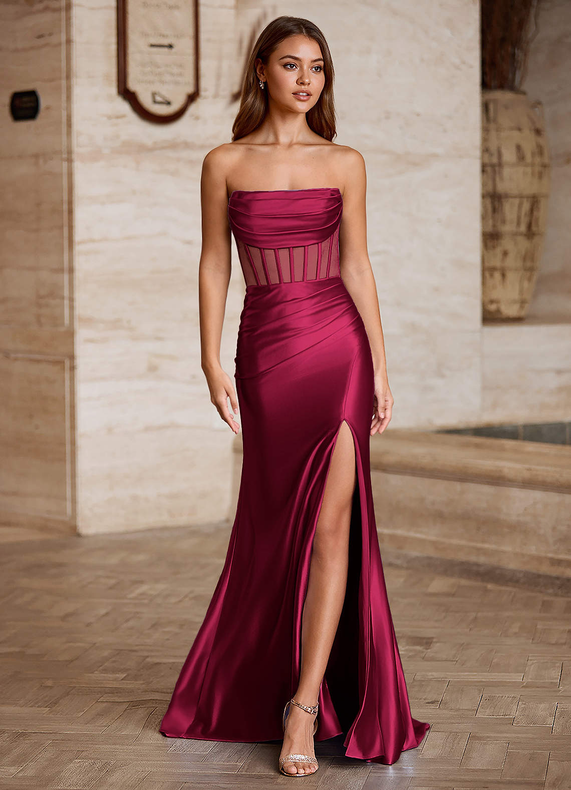 Luxen Burgundy Cowl Neck Prom Dress Prom and Homecoming Dresses | Azazie AU