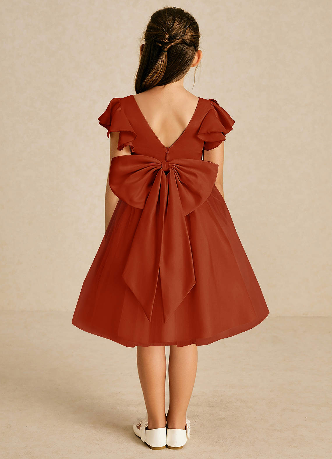 Azazie Kaeya Flower Girl Dresses Paprika A-Line Bow Tulle Dress image1