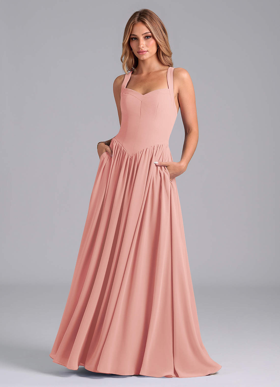 Azazie Francis Bridesmaid Dresses Rosette A-Line Corset Chiffon Dress image1