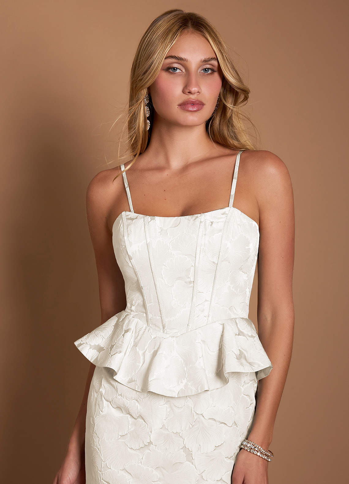 Azazie French White Ruffles Sleeveless Mermaid Evening Dress / Gown