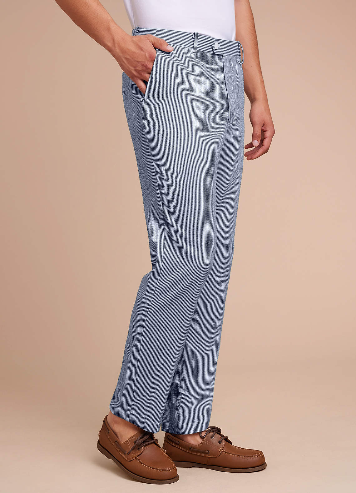 front Gavin Azul Pantalones de vestir de seersucker a rayas