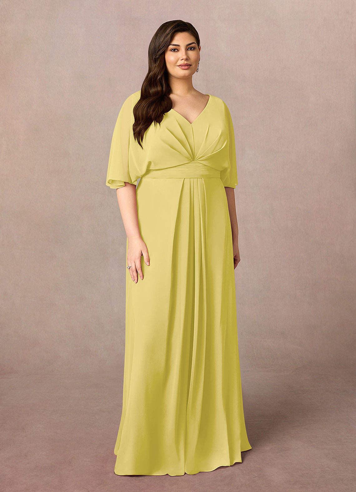 Azazie Oksana Mother of the Bride Dresses Canary A-Line V-Neck Pleated Chiffon Dress image1