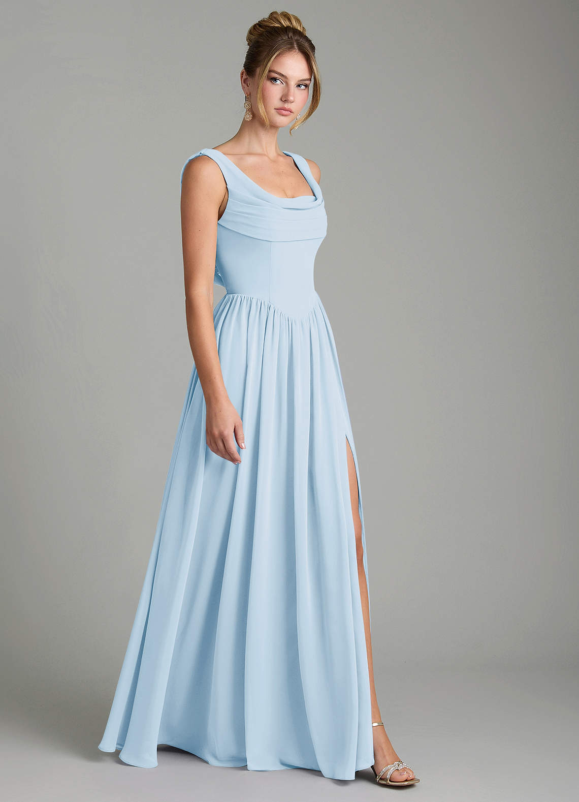 Azazie Novi Bridesmaid Dresses Sky Blue A-Line Pleated Chiffon Dress image2