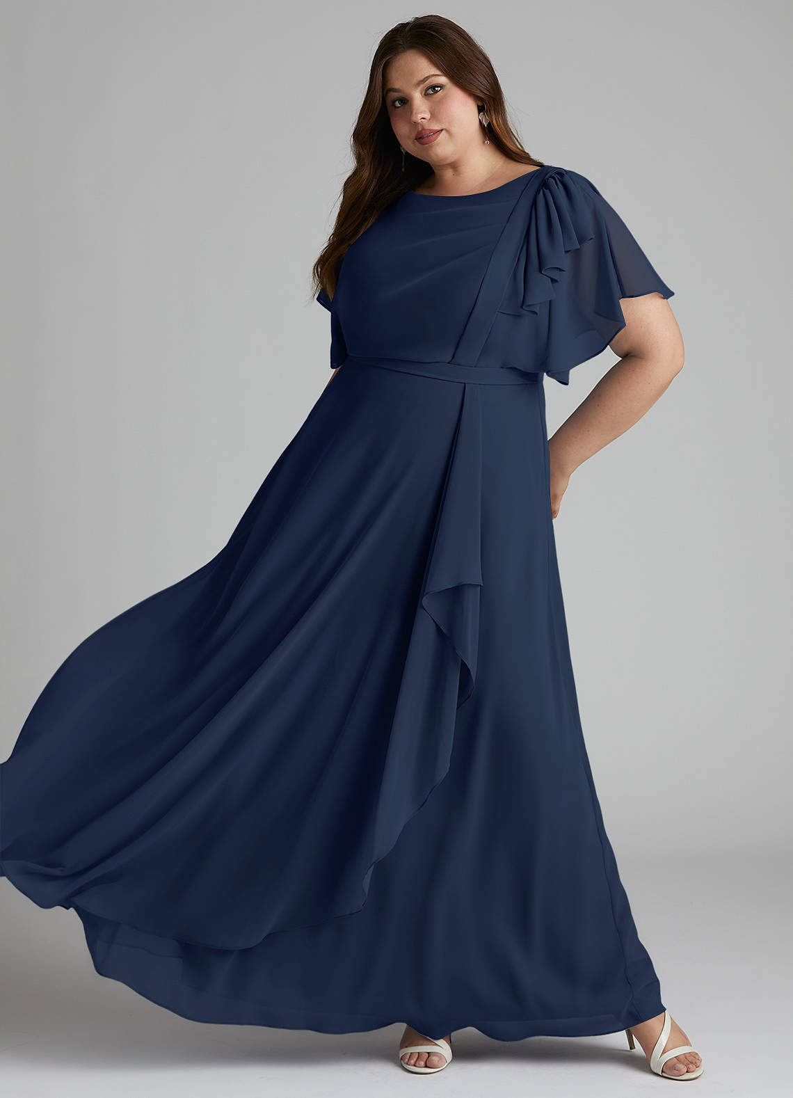 Azazie Aaliyah Modest Bridesmaid Dresses A-Line Scoop Pleated Chiffon Floor-Length Dress image7