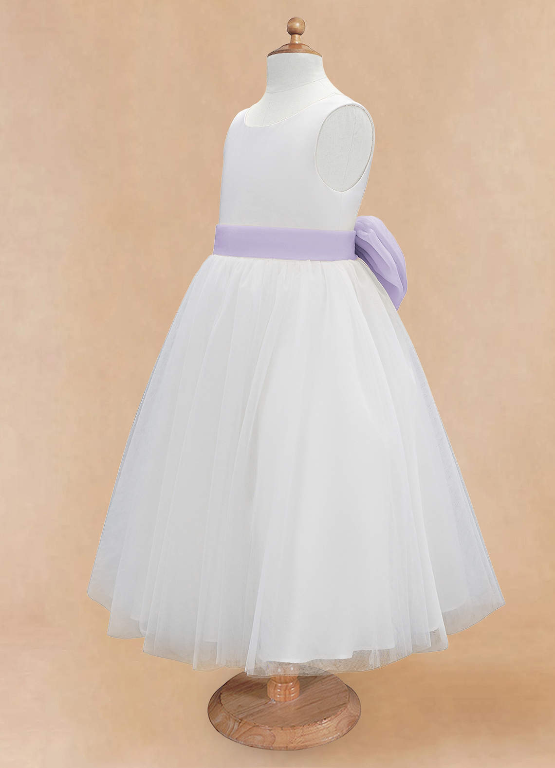 Azazie Kavi Flower Girl Dresses Ivory Lilac A-Line Bow Matte Satin Dress image8