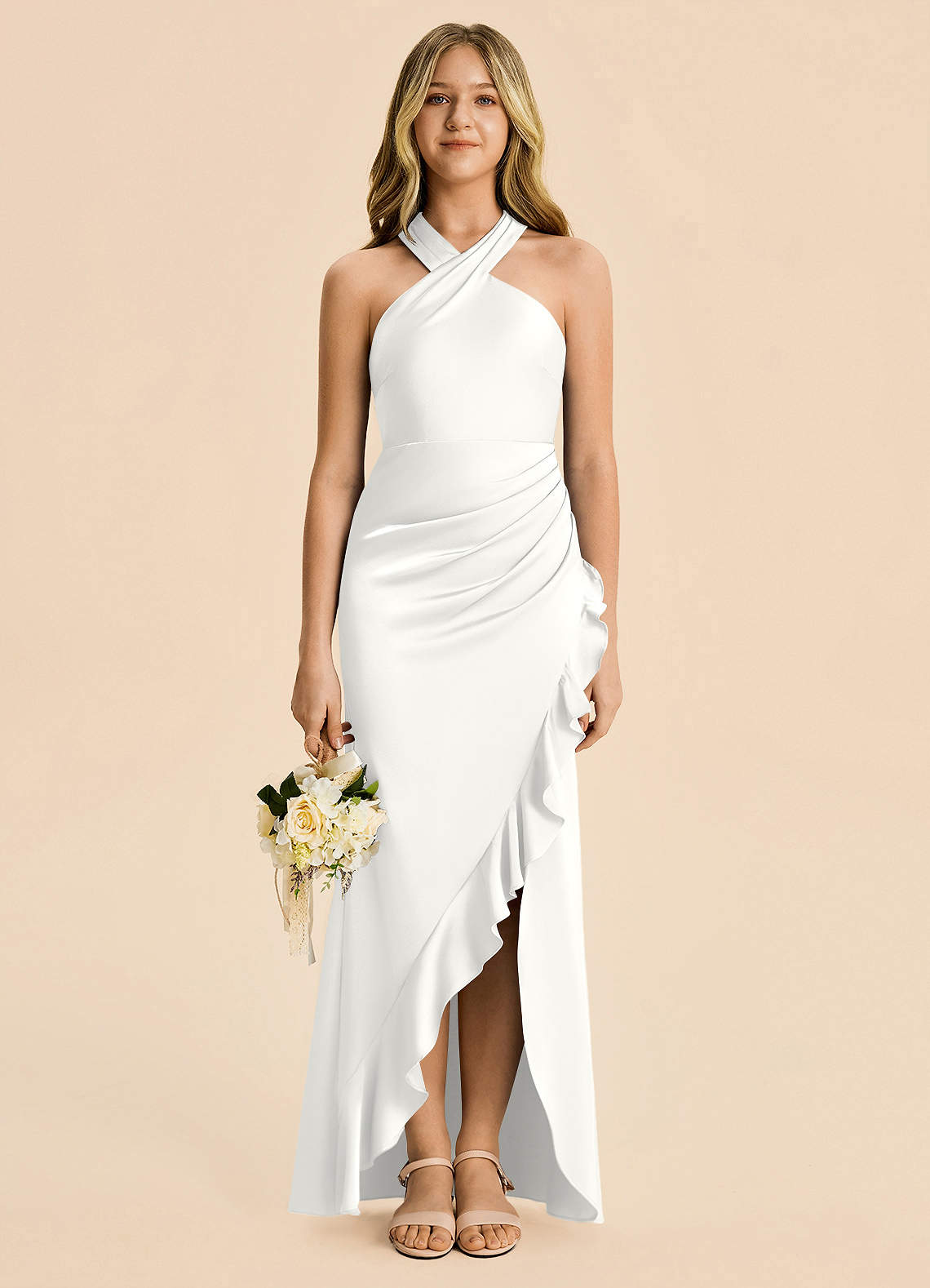 long white formal dresses for juniors Azazie Thea Junior Bridesmaid Dress in fitted sequin