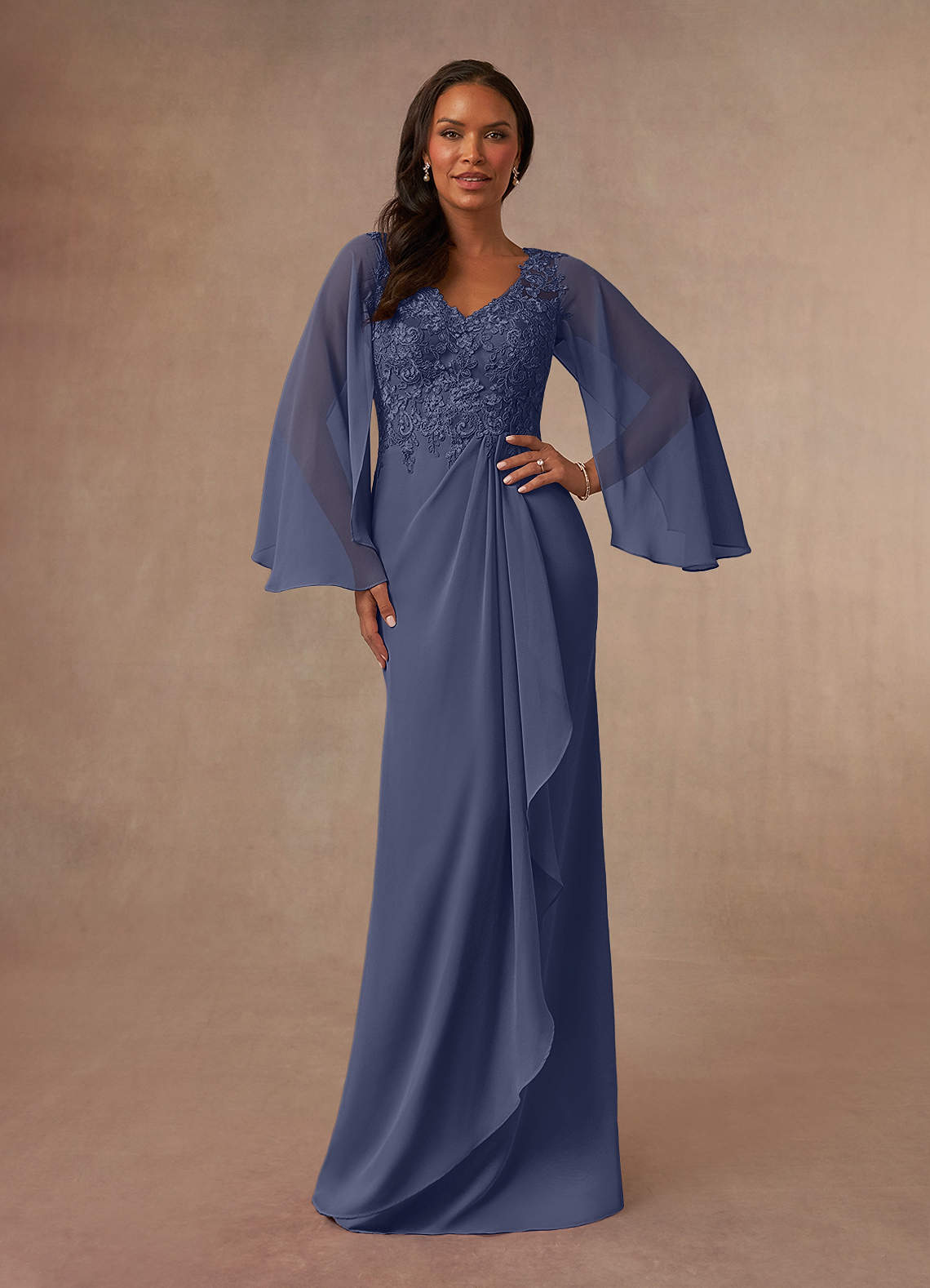 Azazie Perry Mother of the Bride Dresses Stormy Mermaid V-Neck Lace Chiffon Dress image1