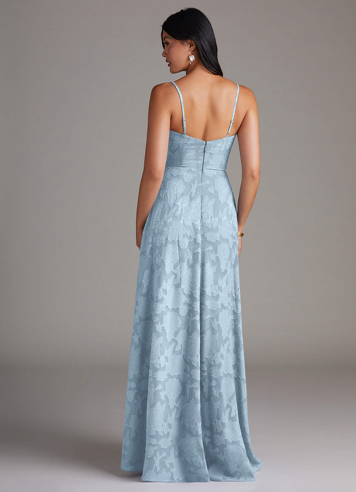 Azazie Moira Bridesmaid Dresses Sky Blue A-Line Side Slit Floral Burnout Dress image1
