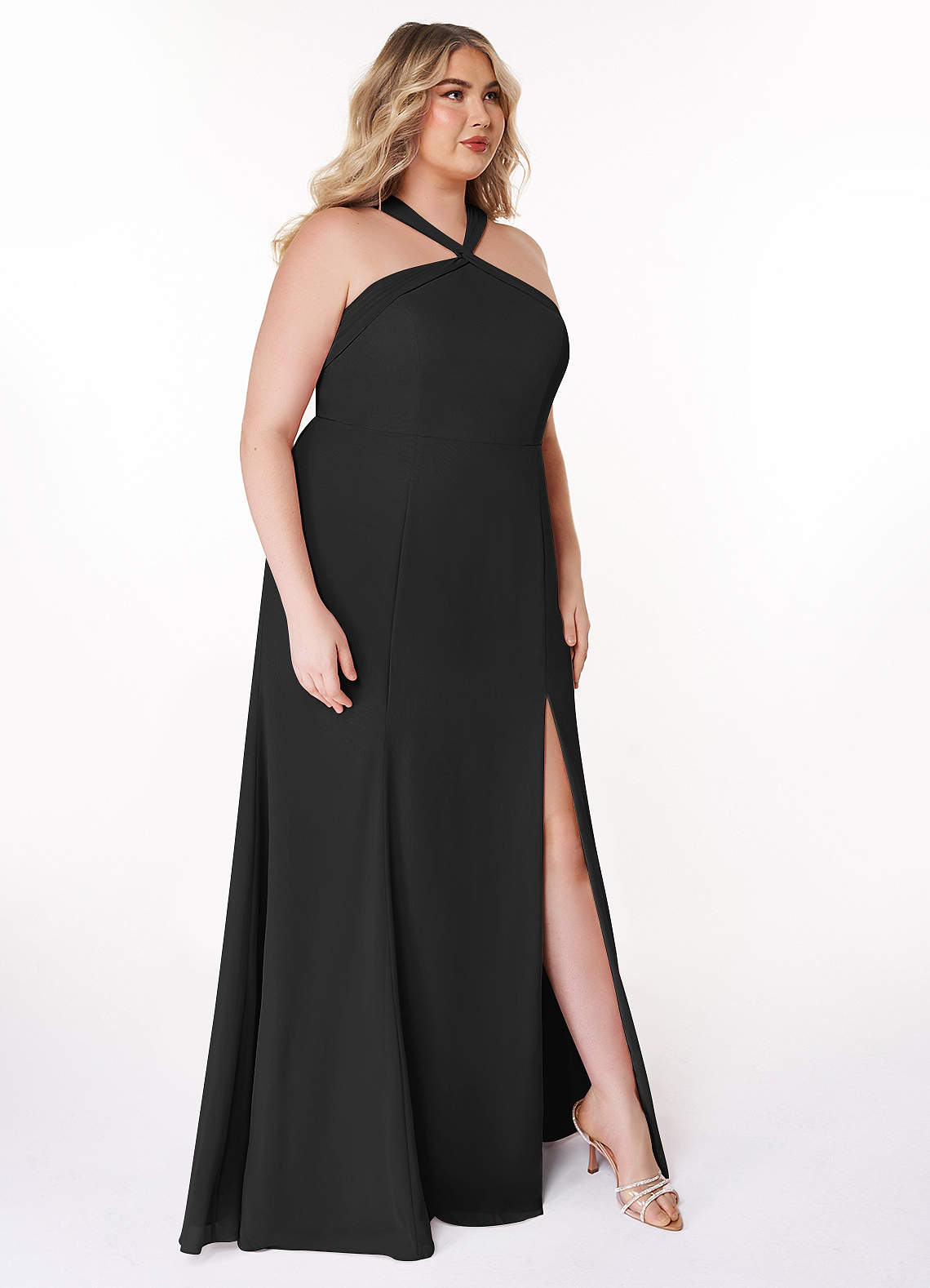 Azazie Rue Bridesmaid Dresses Black A-Line Halter Chiffon Dress image9