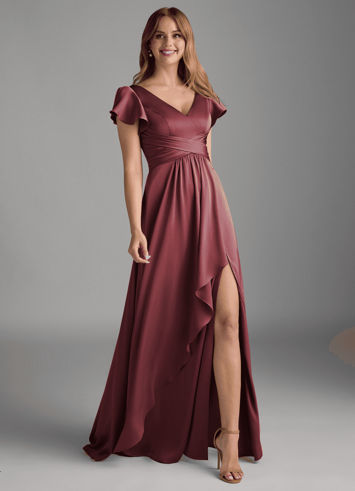 Azazie Omari Bridesmaid Dresses Merlot A-Line Stretch Satin Dress image1