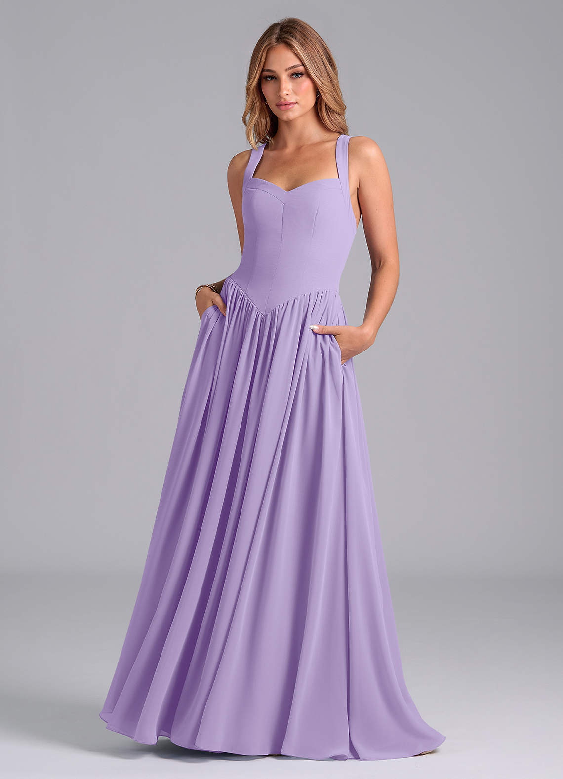 Azazie Francis Brautjungfernkleider A-Linie Korsett Chiffon Kleid Flieder image1