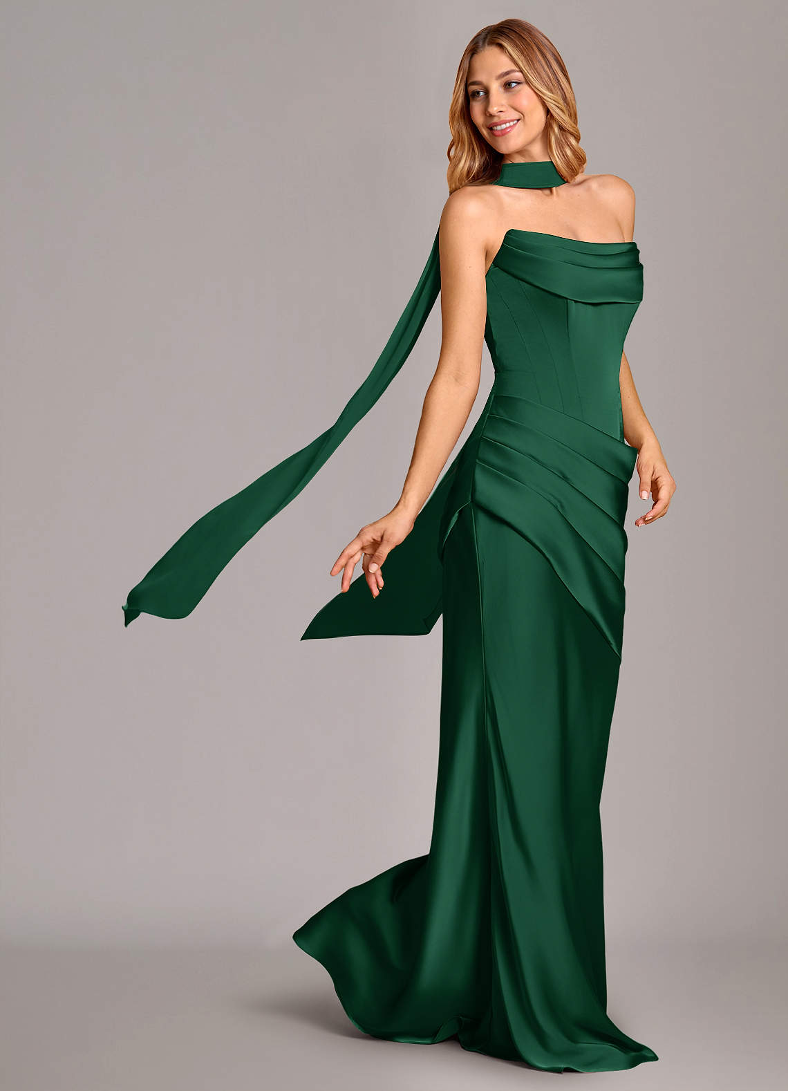 Azazie Pelagia Brudtärnklänningar Klä av Sjöjungfru i Stretch Satin Korsett Mörkgrön Konvertibel image1