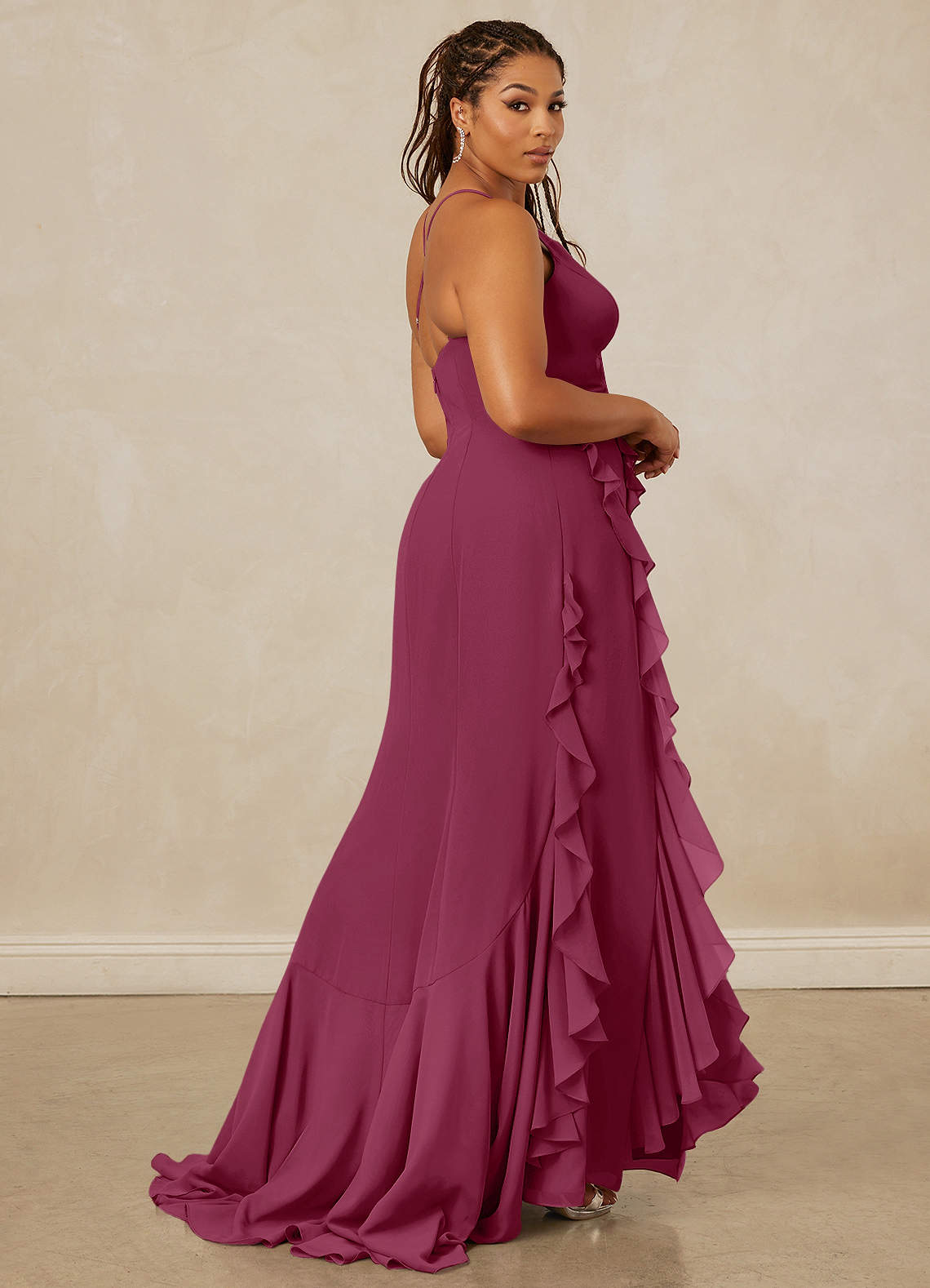 Christian Siriano Bridal for Azazie 1006 Bridesmaid Dresses Mulberry Mermaid Ruched Chiffon Dress image8