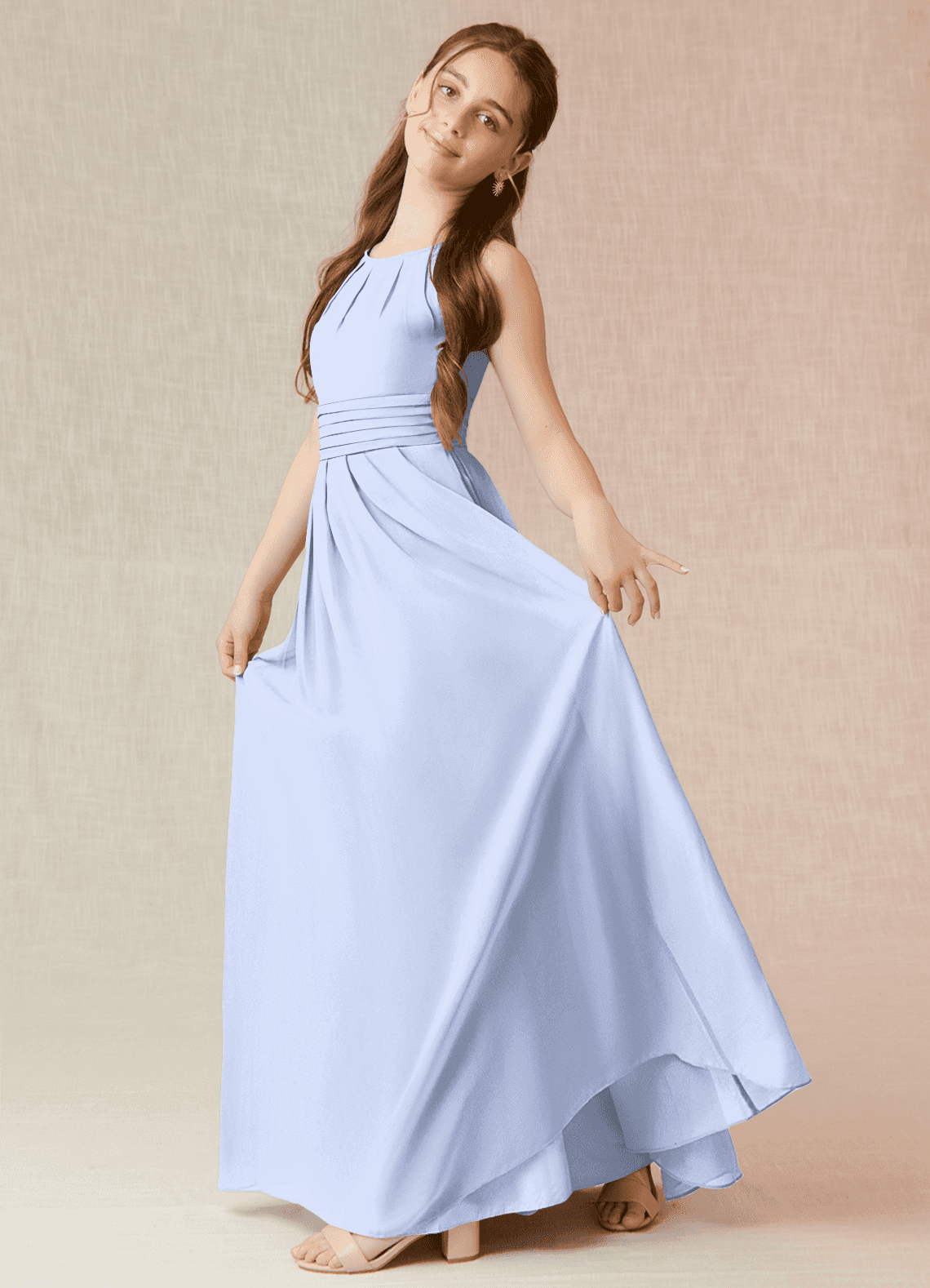Azazie Bibiane Junior Agave A-Line Pleated Chiffon Dress image2