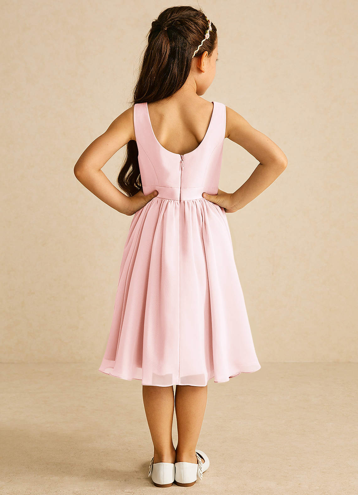 Azazie Ari Flower Girl Dresses Blushing Pink A-Line Sleeveless Chiffon Dress image5