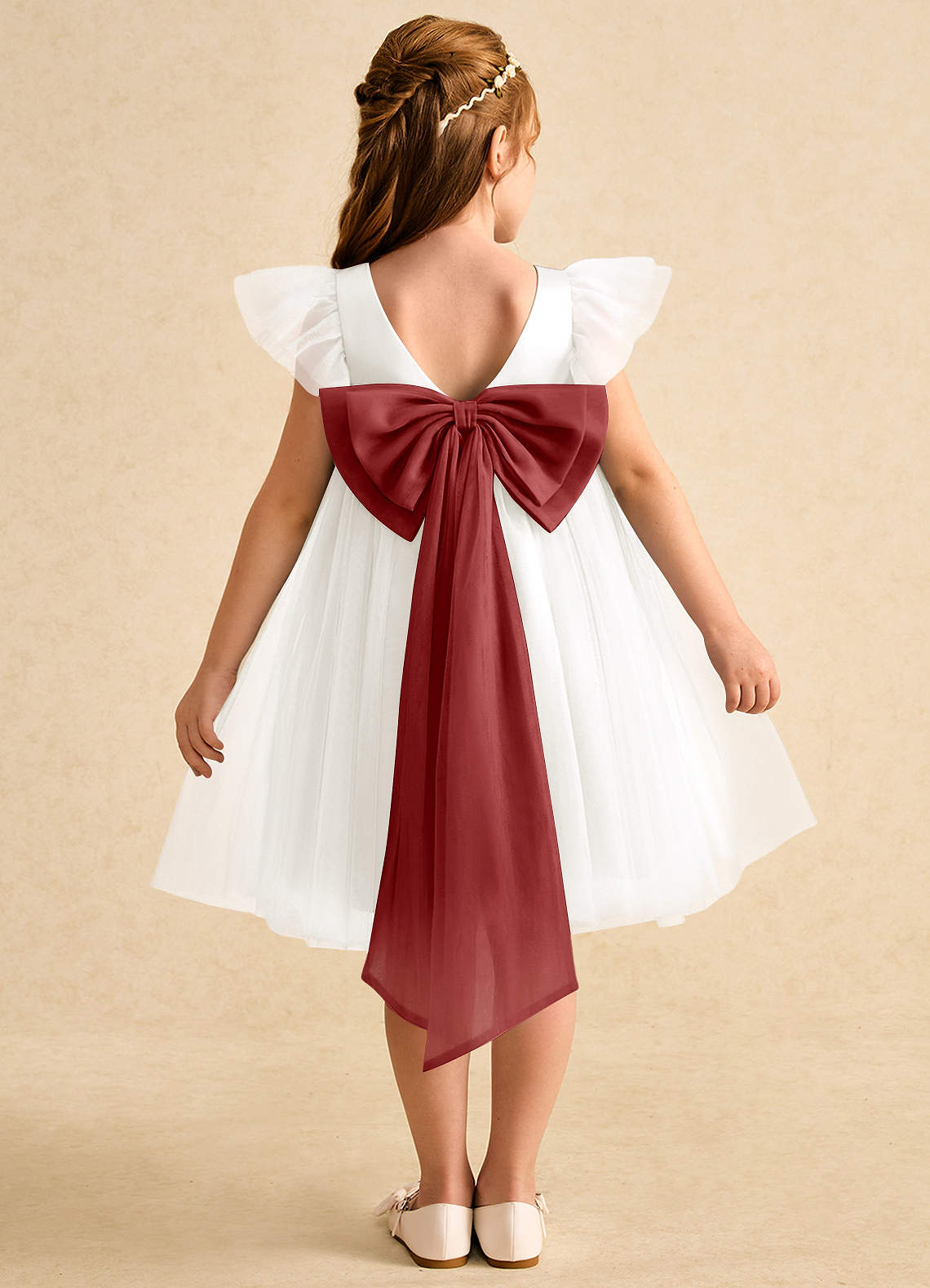 Azazie Munchkin Flower Girl Dresses Ivory Rust A-Line Bow Tulle Dress image1