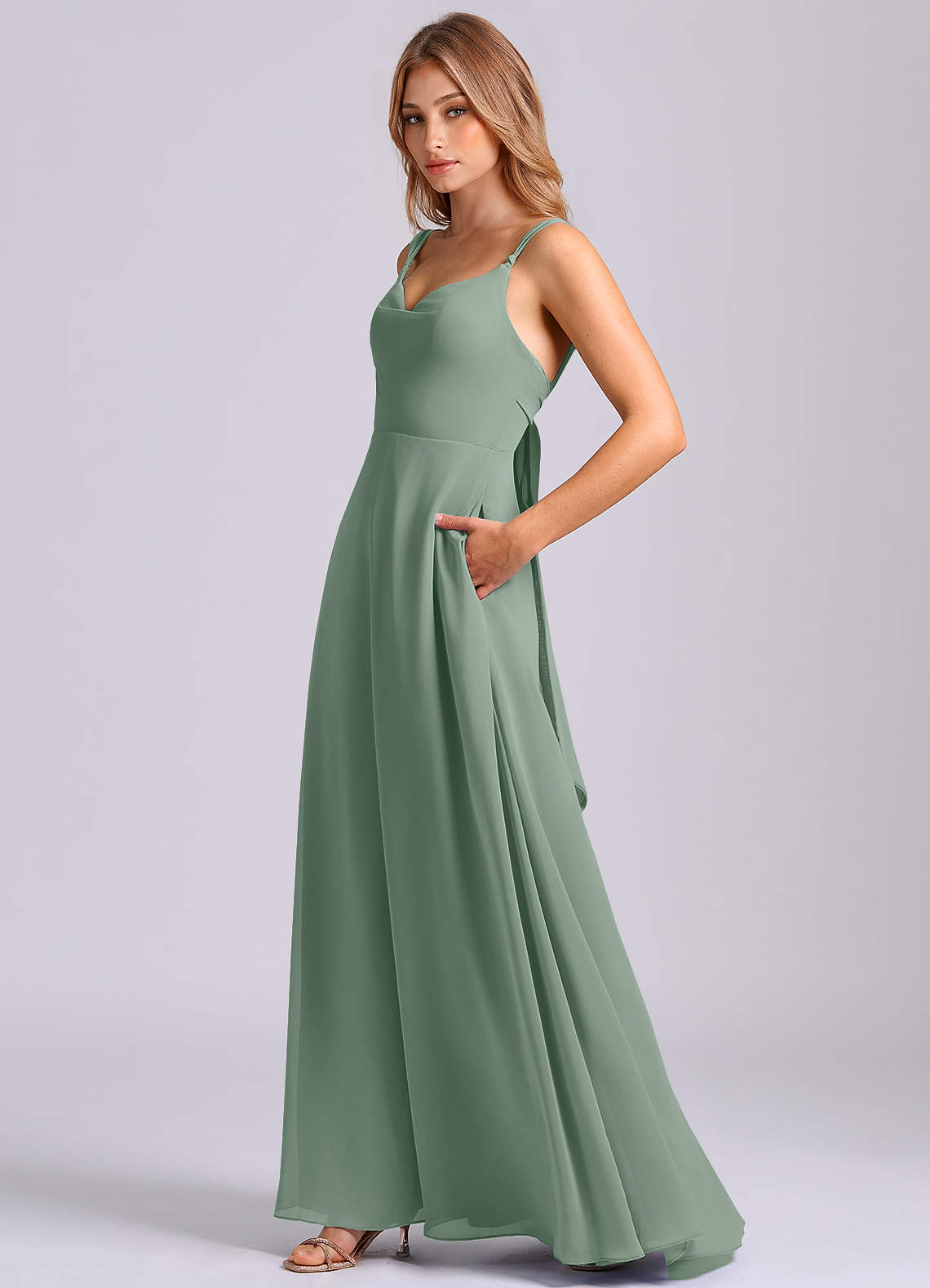 Azazie Beatrice Ready to Ship Silver Sage Chiffon Bridesmaid Dresses