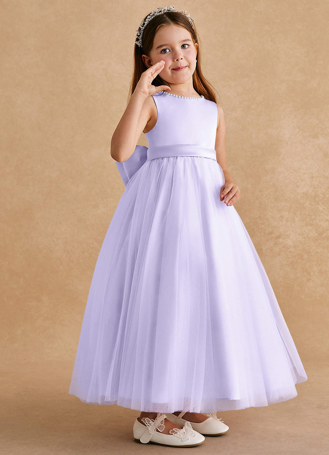 Azazie Cookie Flower Girl Dresses Lilac A-Line Bow Tulle Dress image1