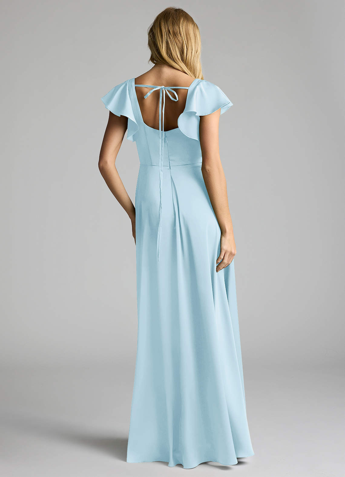 Azazie Bondi Vestidos de madrinha de casamento Vestido Céu Azul de Cetim elástico de Linha A com Arco image3
