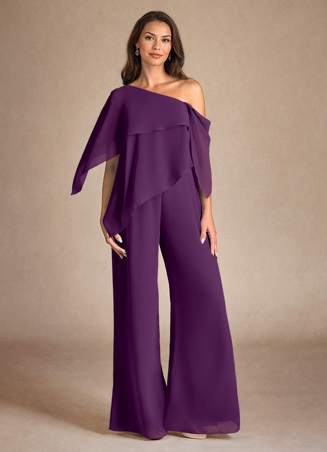 Azazie Halima Mother of the Bride Dresses Grape Jumpsuit/Pantsuit Side Slit Chiffon Dress image1