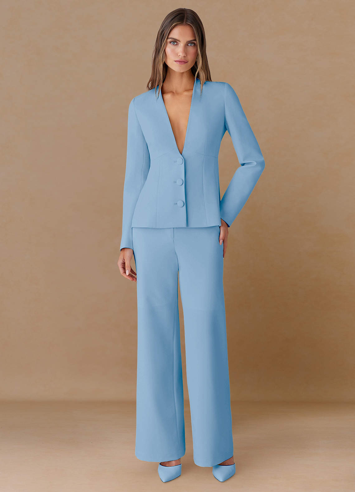 front Elara Sky Blue Refined Weave Tailored Blazer