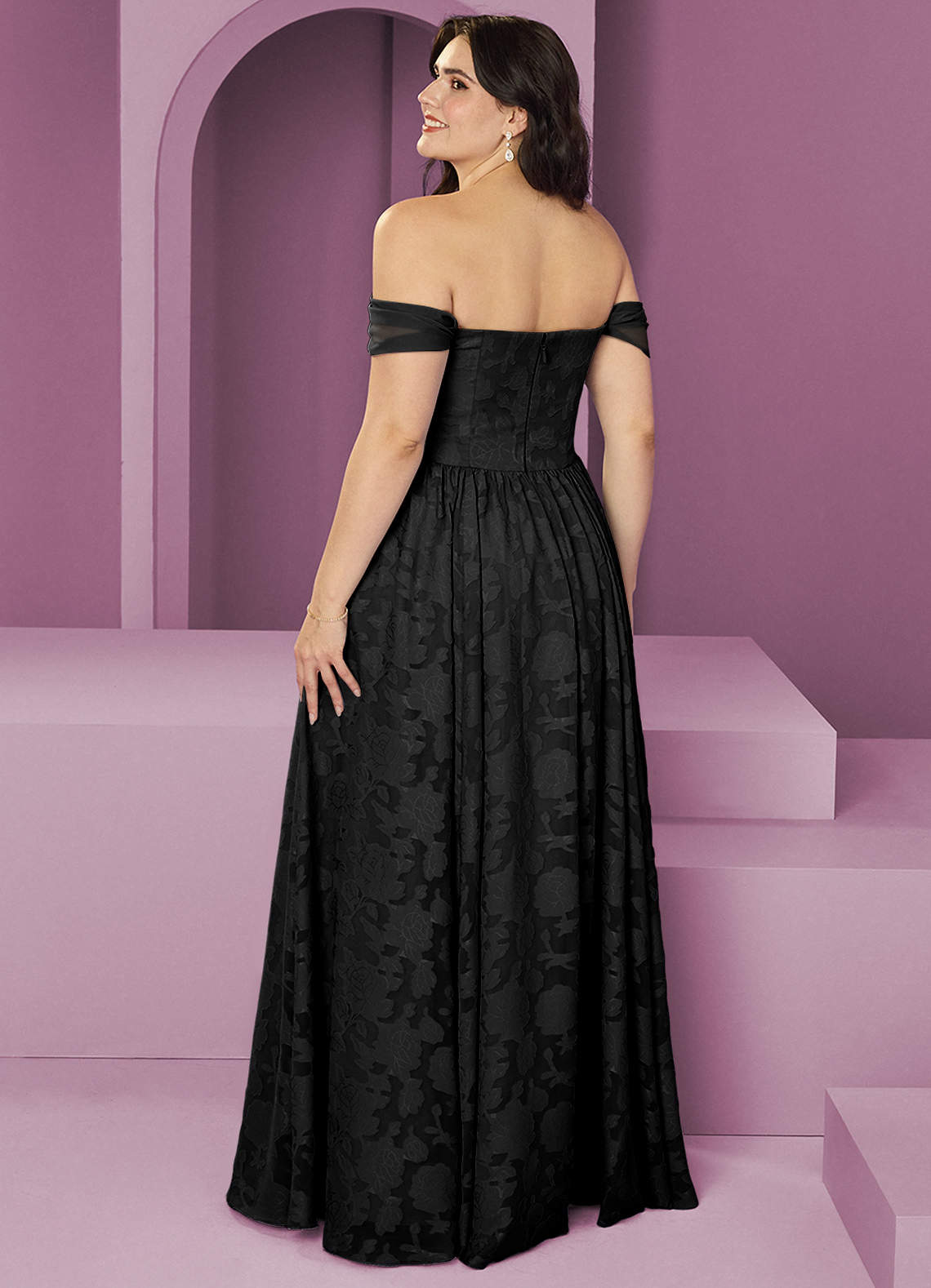 Barbie ♥ Azazie Bridesmaid Dresses Black A-Line Off the Shoulder Floral Burnout Convertible Dress image7