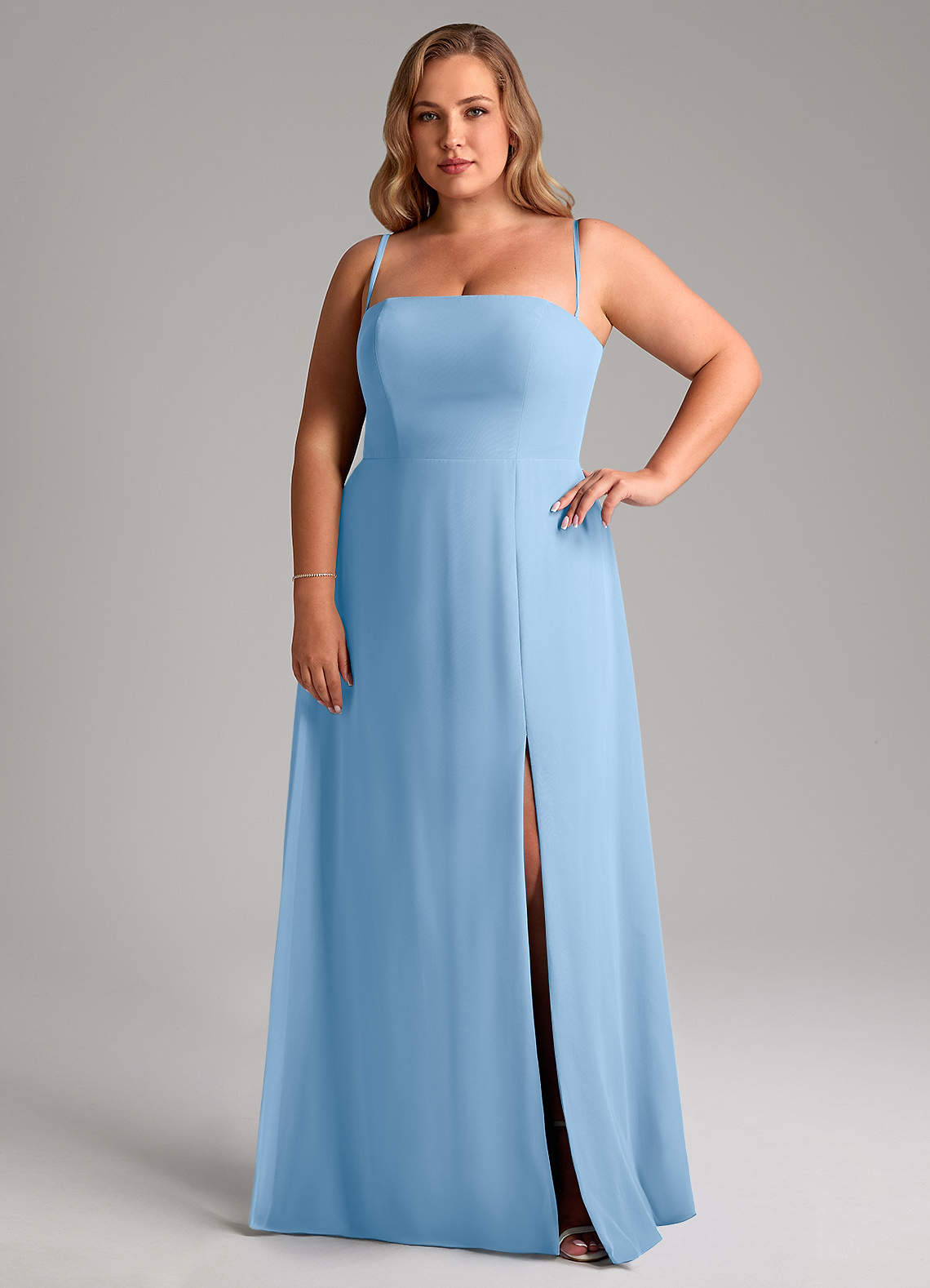 Azazie Wren Bridesmaid Dresses Powder Blue A-Line Side Slit Chiffon Convertible Dress image13