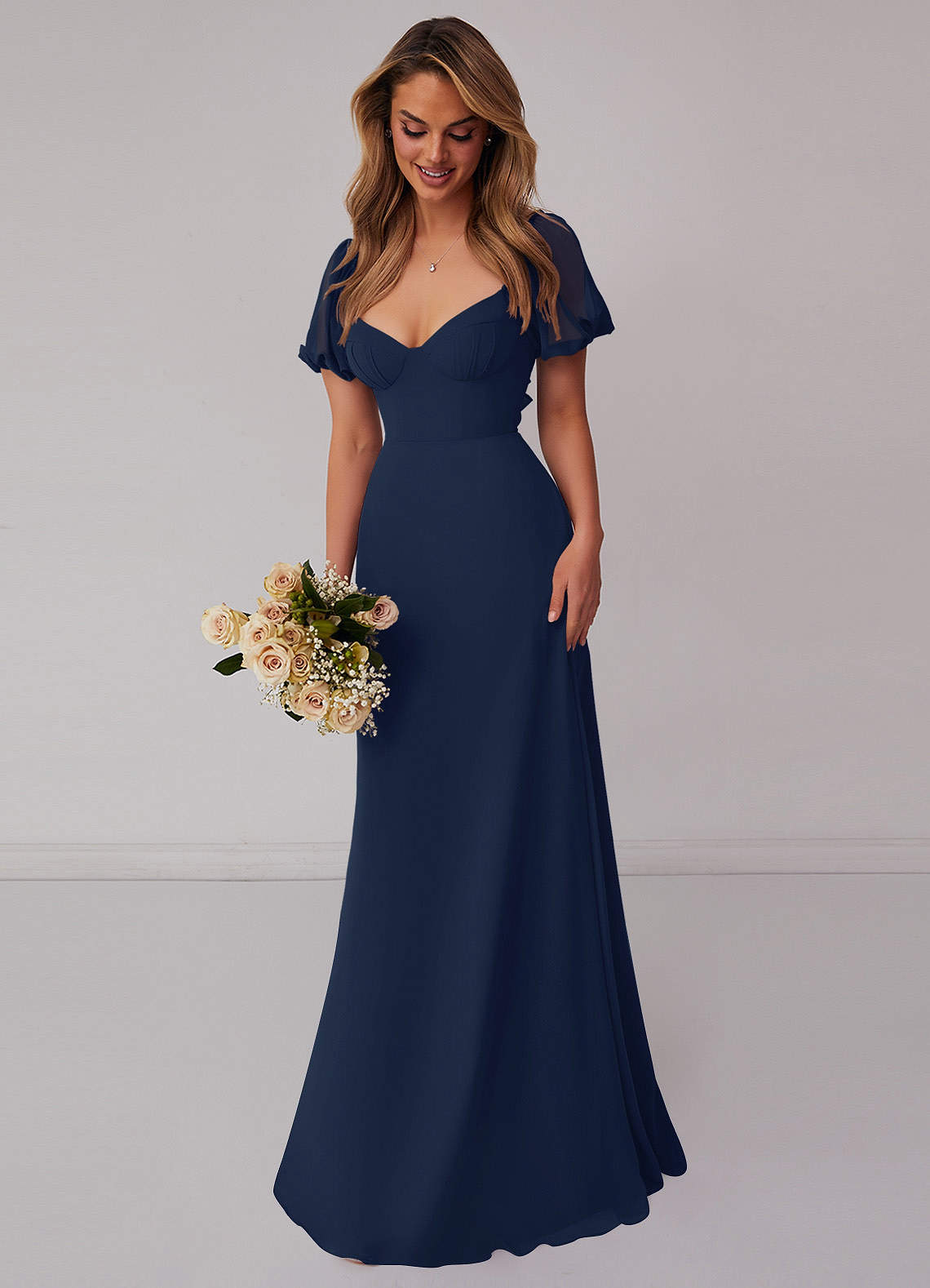 Barbie ♥ Azazie Bridesmaid Dresses Dark Navy A-Line Pleated Chiffon Dress image5