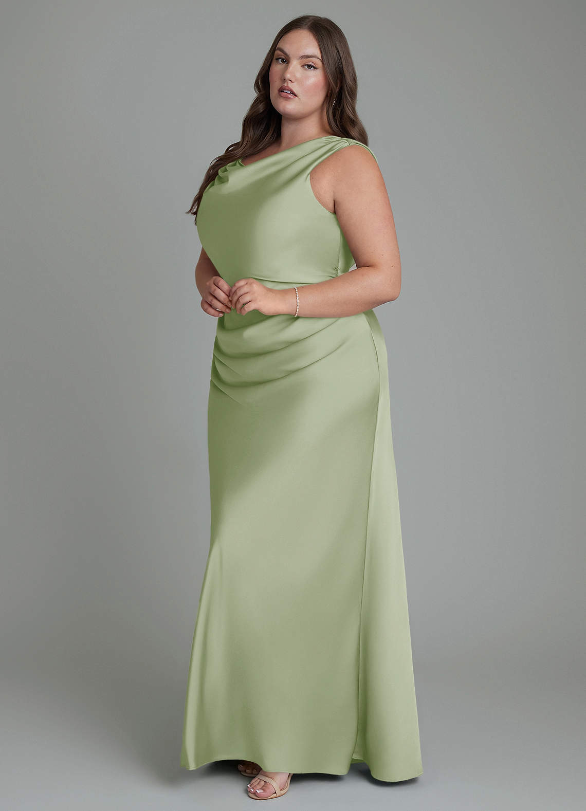 Azazie Kieryn Bridesmaid Dresses Dusty Sage Mermaid Pleated Stretch Satin Dress image9