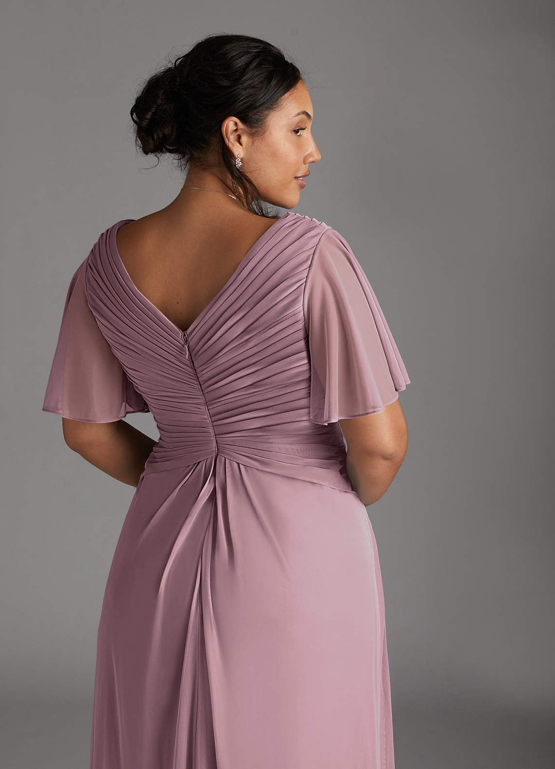 Azazie Emmeline Mother of the Bride Dresses Dusty Rose A-Line V-Neck Pleated Mesh Dress image10