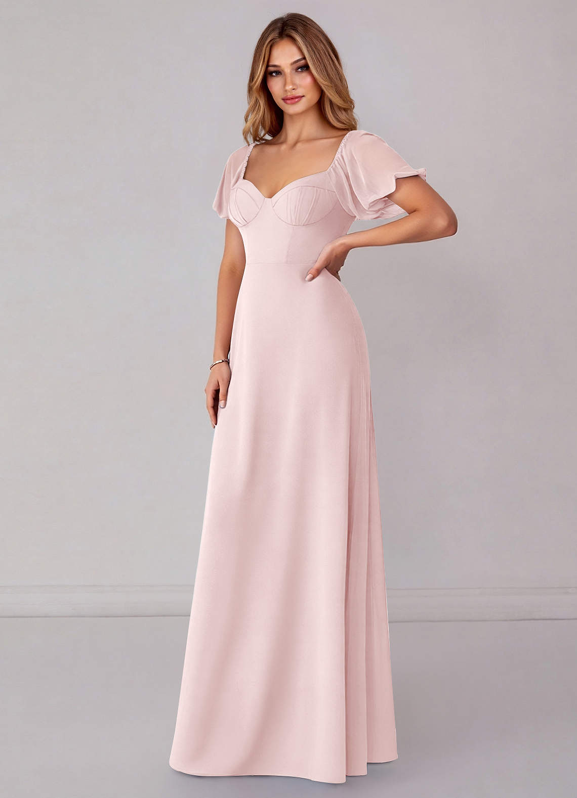Azazie Fatima Bridesmaid Dresses Blushing Pink A-Line with Pockets Chiffon Dress image3