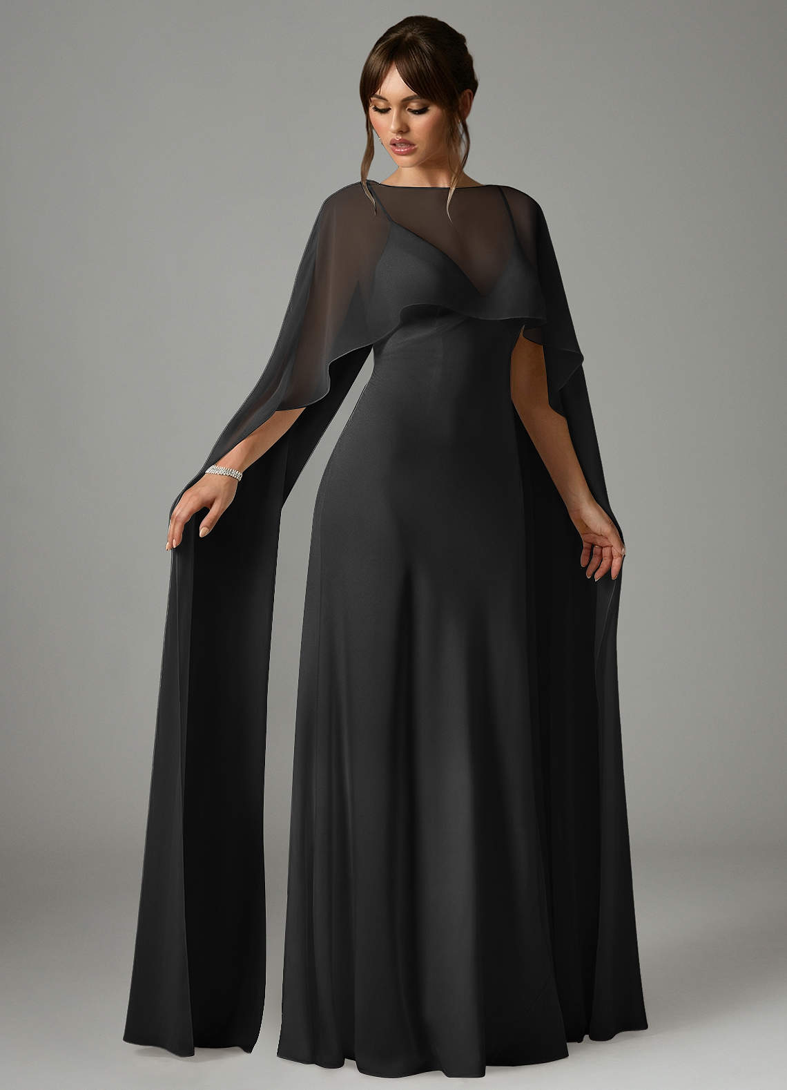 Azazie Stefania Bridesmaid Dresses Black A-Line Stretch Satin Dress image2