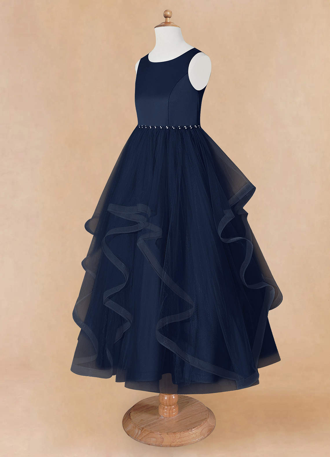 Azazie Sofia Dark Navy A-Line Beaded Tulle Dress | Azazie
