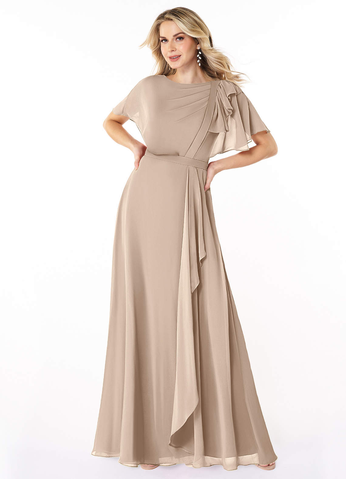 Azazie Aaliyah vestidos de dama de honor modestos Vestido de Corte En A Plisado Scoop Hasta el suelo Gasa image1