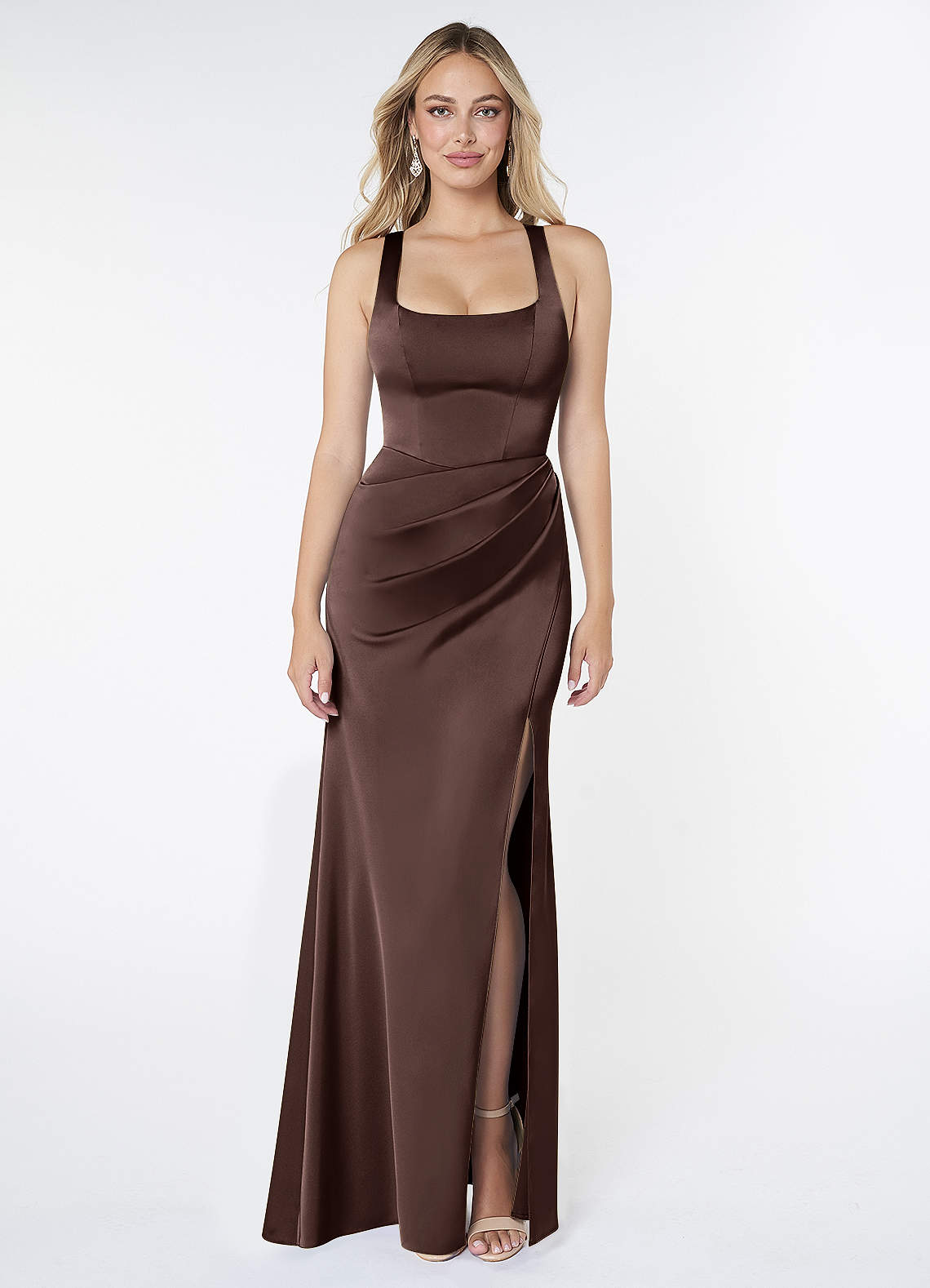 Azazie Mero Bridesmaid Dresses Ganache Mermaid Pleated Stretch Satin Dress image1