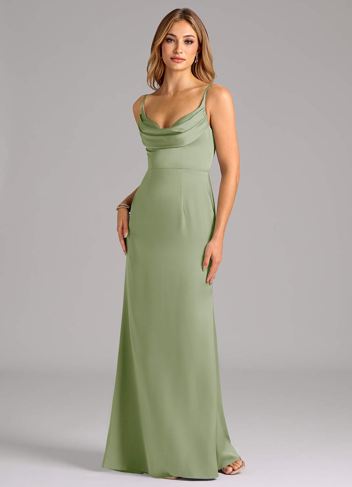 Azazie Aimee Bridesmaid Dresses Dusty Sage A-Line Sweetheart Neckline Stretch Satin Dress image1