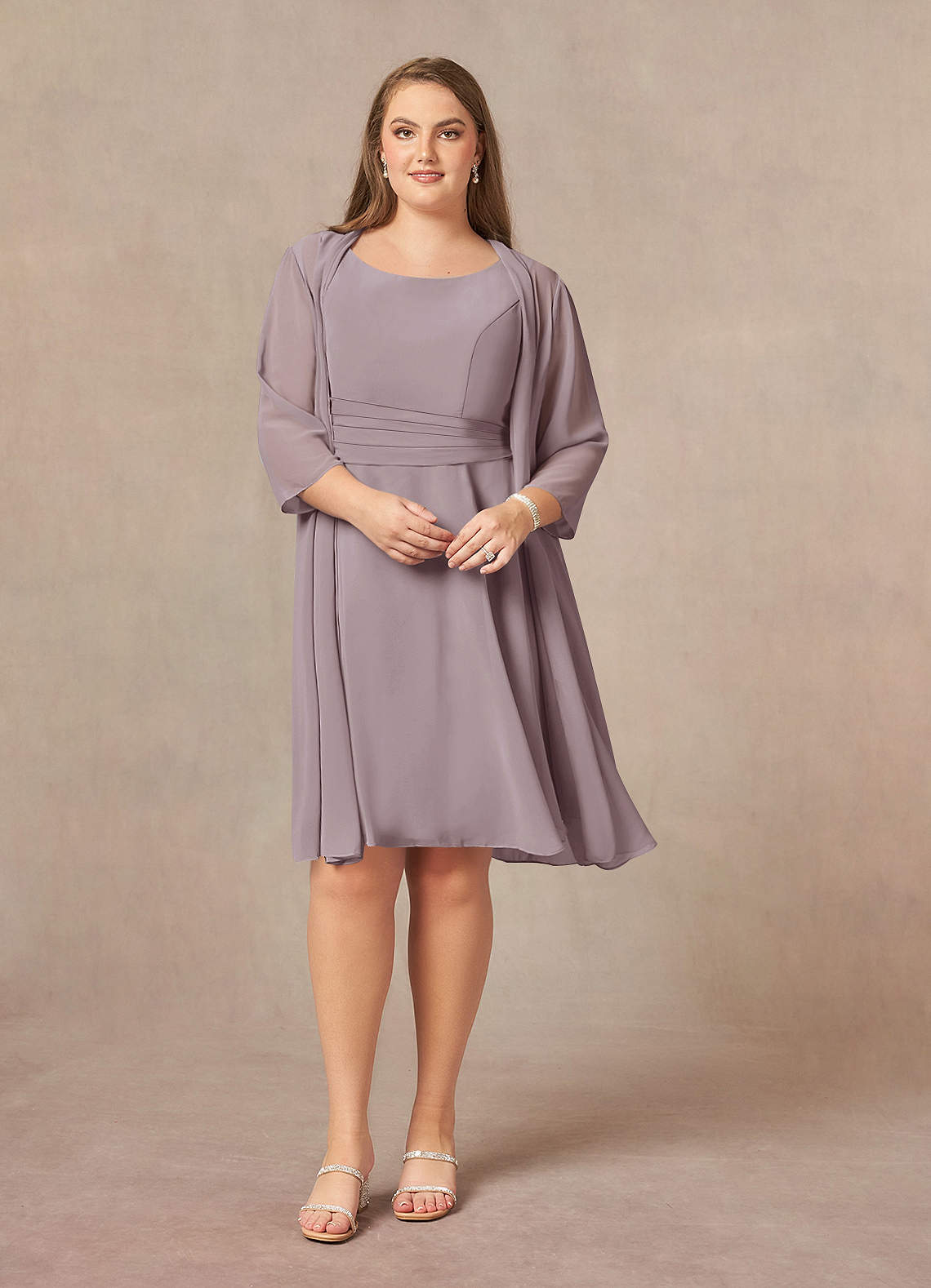 Azazie Shirley Mère de la mariée Robes Robe Trapèze en Mousseline de soie Plissé Scoop Crépuscule image1