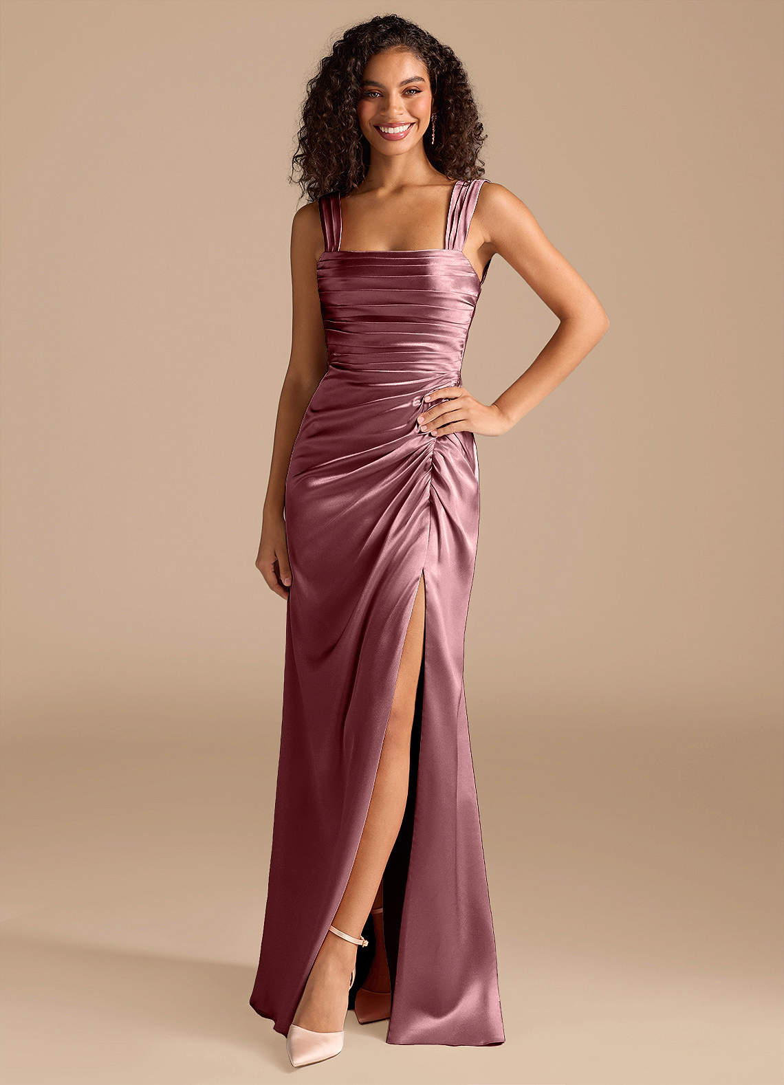 Azazie Jesaphine Vintage Mauve Metallic Satin Bridesmaid Dresses