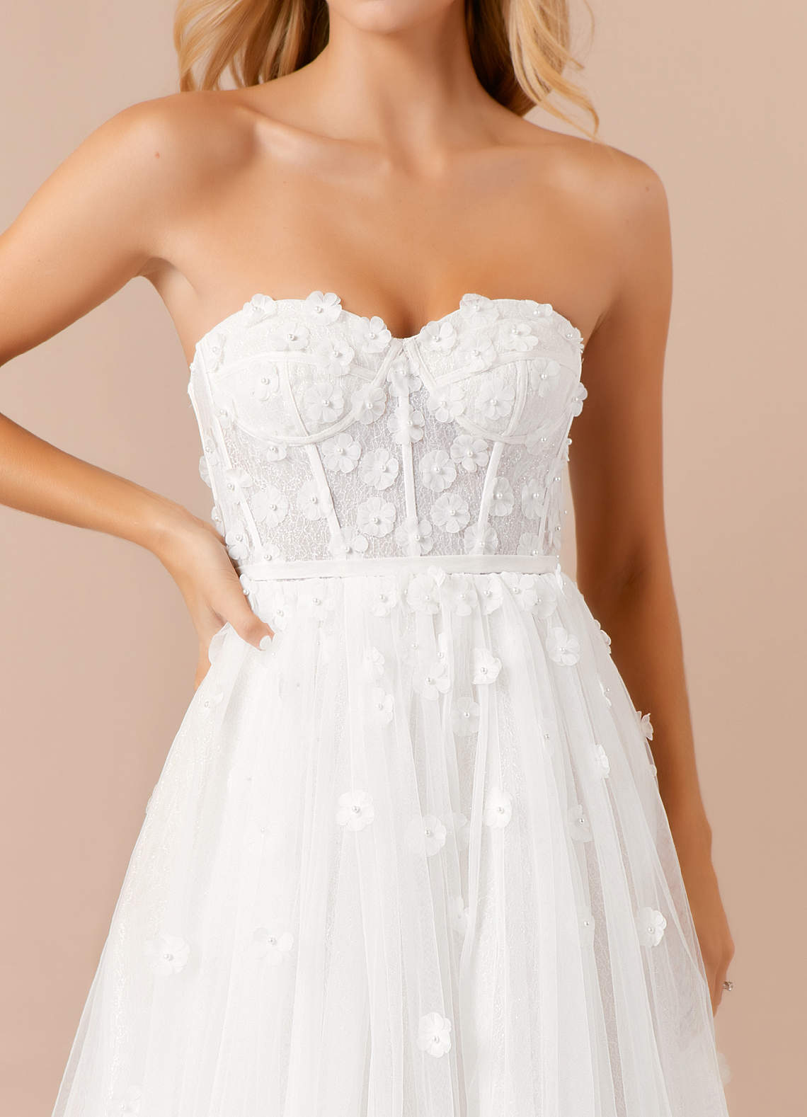 Azazie Airellie Wedding Dresses Diamond White A-Line Off the Shoulder Tulle Dress image8