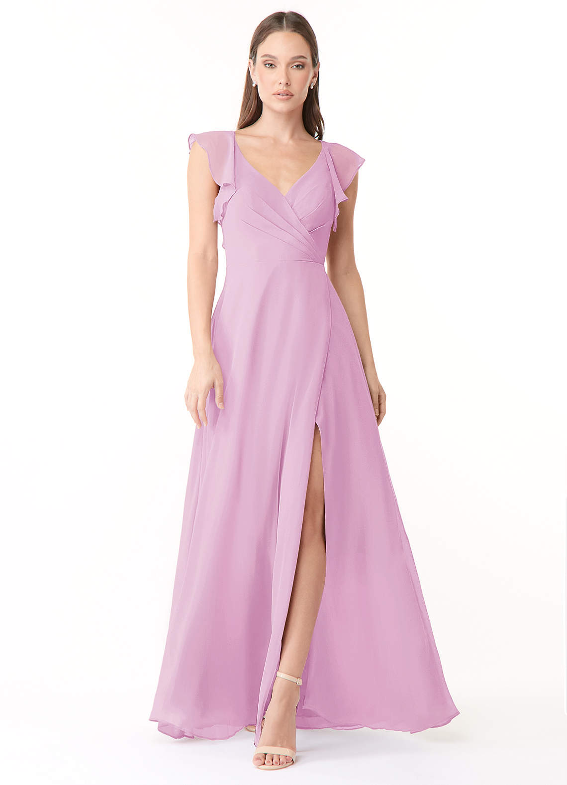 Azazie Yoko Bridesmaid Dresses Candy Pink A-Line Ruched Chiffon Dress image1