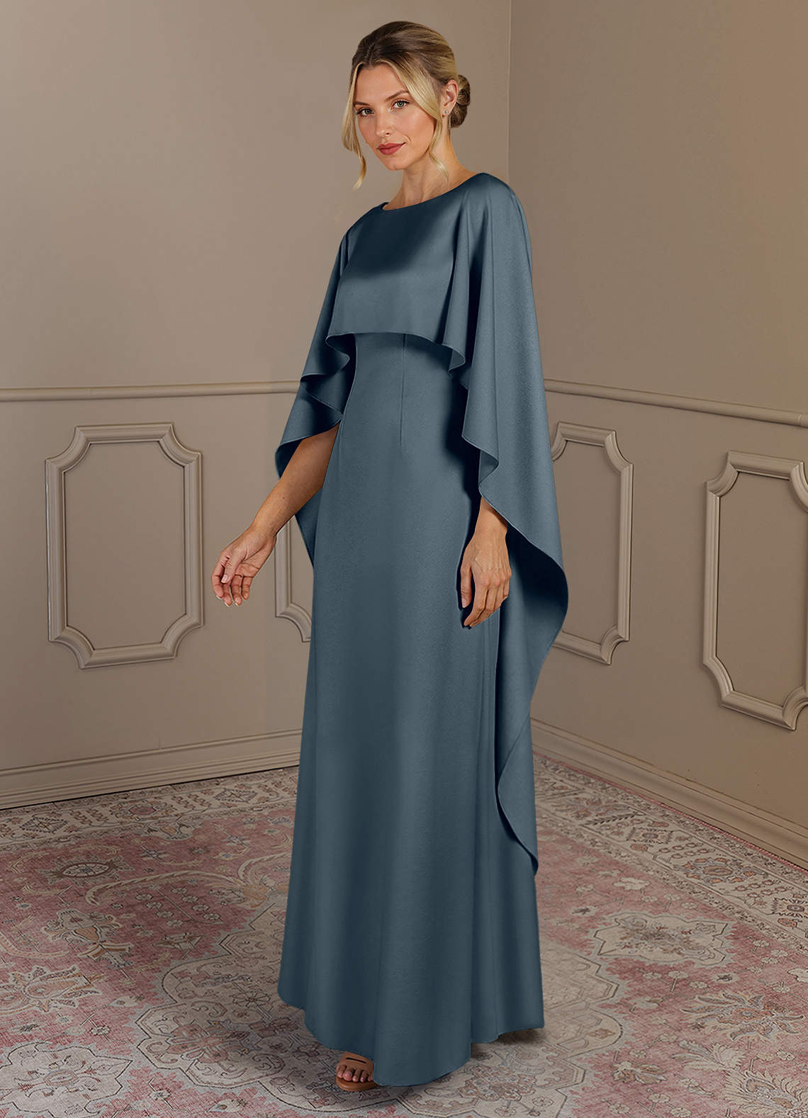 Azazie Eli Abiti per la Madre della Sposa Abito Tubino in Raso Elasticizzato Scollo a barca Crepuscolo image2