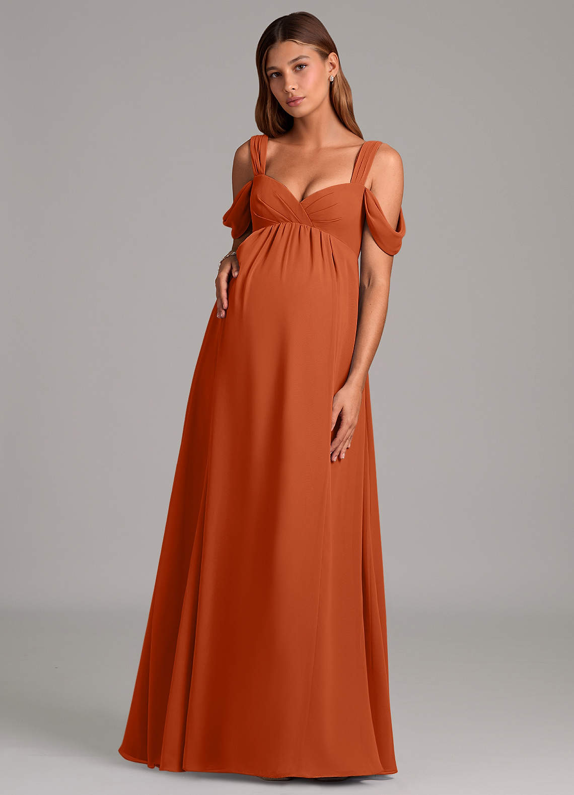 Azazie Rhea Maternity Bridesmaid Dresses A-Line Pleated Chiffon Floor-Length Dress image1