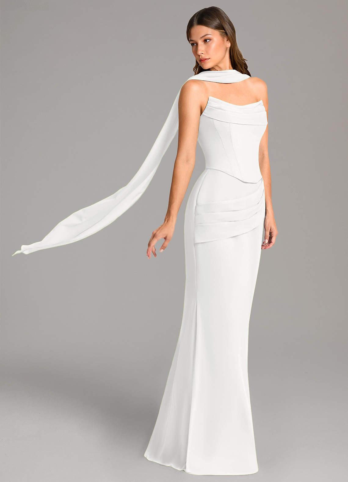 Azazie Sorrel Vestidos de damas de honor Vestido de Blanco de Gasa de Corte Sirena con Corsé image2